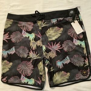 Rip Curl Black Tropical Leaf Swim Shorts